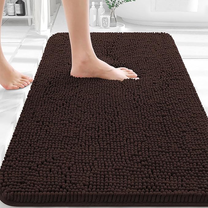 OLANLY Bathroom Rugs 36x24, Extra Soft Absorbent Chenille Bath Rugs, Rubber Backing Quick Dry, Machine Washable Bath Mats for Bathroom Floor, Tub and Shower, Home Decor Accessories, Brown