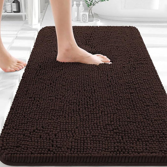 OLANLY Bathroom Rugs 36x24, Extra Soft Absorbent Chenille Bath Rugs, Rubber Backing Quick Dry, Machine Washable Bath Mats for Bathroom Floor, Tub and Shower, Home Decor Accessories, Brown