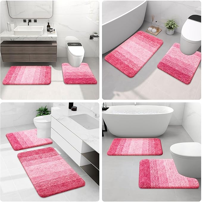 Arotive Microfiber Bathroom Rugs, Shaggy Soft and Absorbent Bath Rug, Non-Slip, Thick Plush Machine Washable Dry Bath Mats for Bathroom, Tub and Shower, 59x20, Pink, Rectangular
