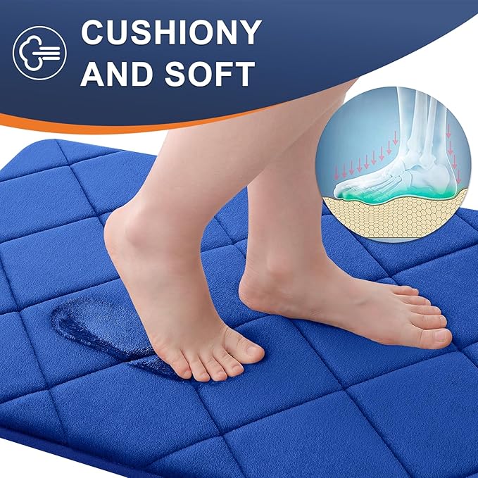 OLANLY Memory Foam Bath Mat 44x24, Ultra Soft and Absorbent Bathroom Rugs, Machine Washable, Comfortable Bath Carpet for Bathroom Floor, Tub and Shower, Royal Blue
