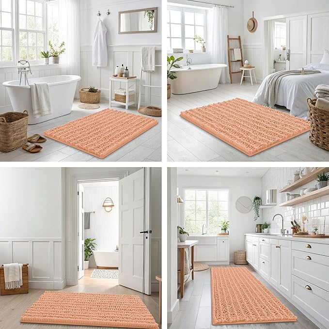 Smiry Bathroom Rugs Mat 36x24, Extra Soft Absorbent Chenille Bath Rugs, Non Slip Rubber Backing Machine Washable Quick Dry Bath Mats for Bathroom Floor, Tub, Shower, Home Decor Accessories, Peach