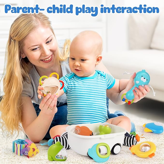 Baby Rattles 0-6 Months | Sensory Toys for Infants 6-12 Month, Wrist Rattle Socks, Foot Finder & Teething Toys | Newborn Toys Gift for Boys and Girls, Baby Shower Gifts Christmas Stocking Stuffers