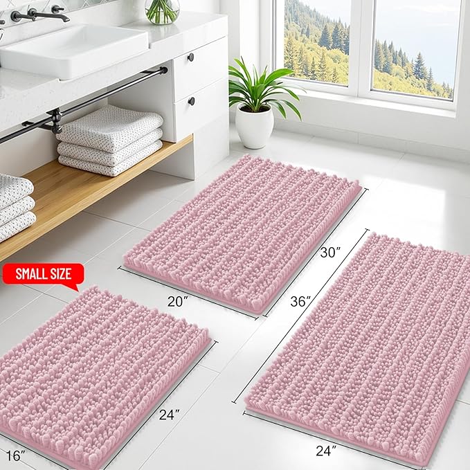 Smiry Bathroom Rugs Mat 36x24, Extra Soft Absorbent Chenille Bath Rugs, Non Slip Rubber Backing Machine Washable Quick Dry Bath Mats for Bathroom Floor, Tub, Shower, Home Decor Accessories, Dusty Rose