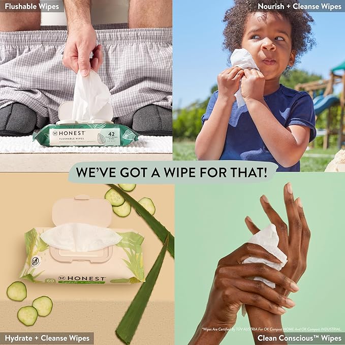The Honest Company Unscented Wipes Over 99% Water, Compostable, Plant-Based, Baby Hypoallergenic for Sensitive Skin, EWG Verified, Geo Mood, 648 Count