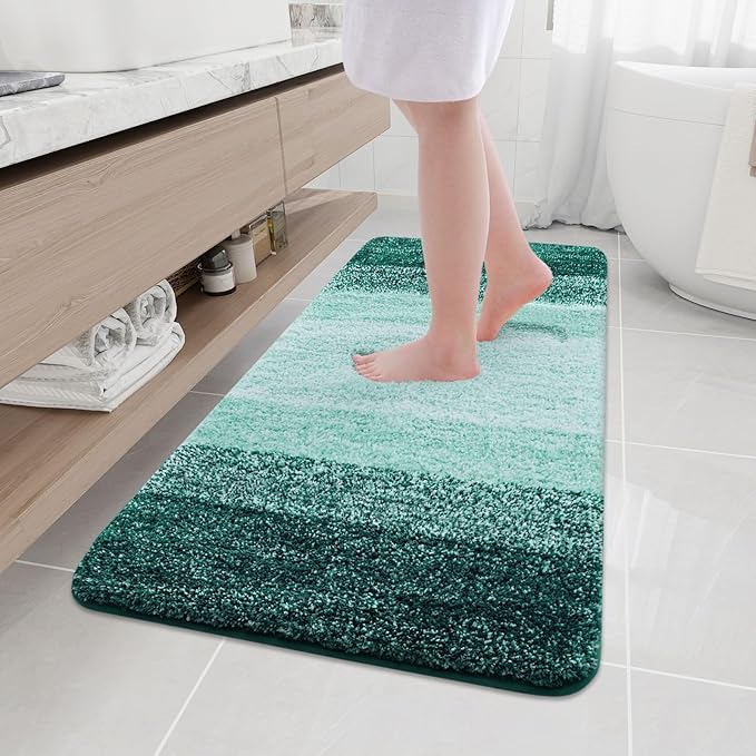 Arotive Microfiber Bathroom Rugs, Shaggy Soft and Absorbent Bath Rug, Non-Slip, Thick Plush Machine Washable Dry Bath Mats for Bathroom, Tub and Shower, 54x24, Dark Green, Rectangular