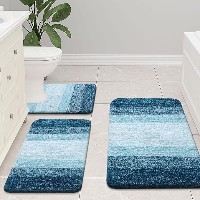 Arotive Microfiber Bathroom Rugs, Shaggy Soft and Absorbent Bath Rug, Non-Slip, Thick Plush Machine Washable Dry Bath Mats for Bathroom, Tub and Shower, 59x24, Peacock Blue, Rectangular