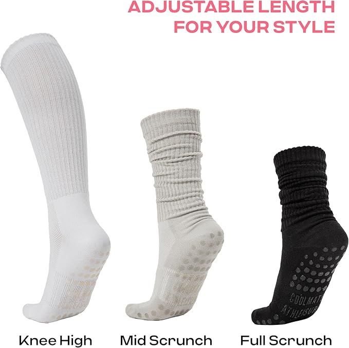CoolMate Pilates Socks with Grips for Women, Yoga Socks, Crew Non Slip Women for Barre, Pilates Gifts