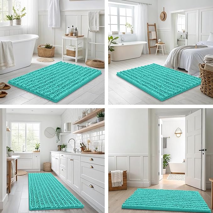 Smiry Bathroom Rugs Mat 30x20, Extra Soft Absorbent Chenille Bath Rugs, Non Slip Rubber Backing Machine Washable Quick Dry Bath Mats for Bathroom Floor, Tub, Shower, Home Decor Accessories, Turquoise