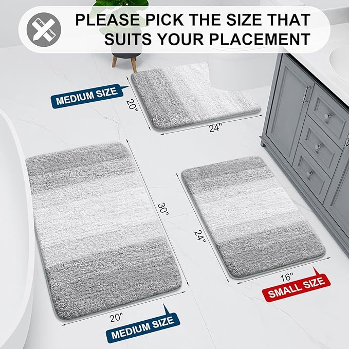 Arotive Microfiber Bathroom Rugs, Shaggy Soft and Absorbent Bath Rug, Non-Slip, Thick Plush Machine Washable Dry Bath Mats for Bathroom, Tub and Shower, 36x24, Light Grey, Rectangular