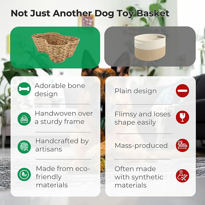 Dog Toy Storage Basket – Bone Shaped Wicker Pet Toy Organizer