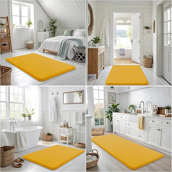 Smiry Memory Foam Bath Mat 70x24, Extra Soft and Absorbent Bathroom Mats, Non Slip Washable Carpet for Floor, Shower and Tub, Yellow