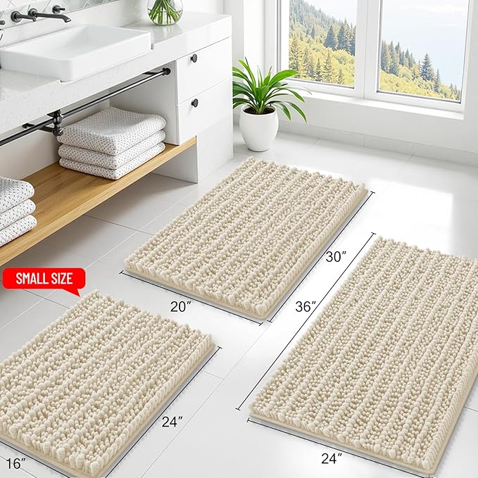Smiry Bathroom Rugs Mat 30x20, Extra Soft Absorbent Chenille Bath Rugs, Non Slip Rubber Backing Machine Washable Quick Dry Bath Mats for Bathroom Floor, Tub, Shower, Home Decor Accessories, Sand