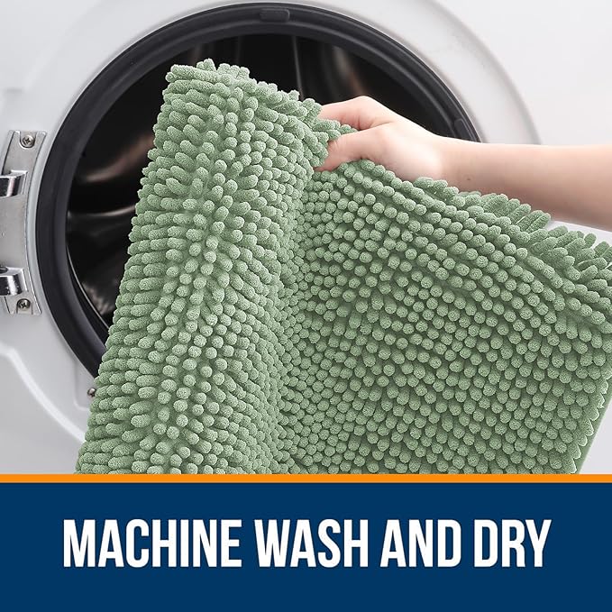 OLANLY Bathroom Rugs 45x27, Extra Soft Absorbent Chenille Bath Rugs, Rubber Backing Quick Dry, Machine Washable Bath Mats for Bathroom Floor, Tub and Shower, Home Decor Accessories, Sage Green