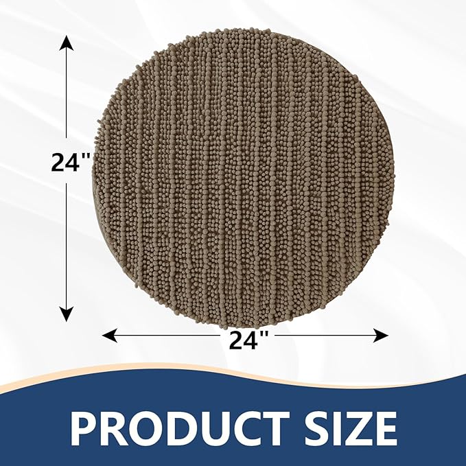 Arotive Luxury Round Chenille Bathroom Rug Mat, Extra Soft Thick Absorbent Shaggy Bath Rugs, Non-Slip Machine Wash Dry Plush Bath Mats for Bathroom, Shower and Tub, 24x24, Camel