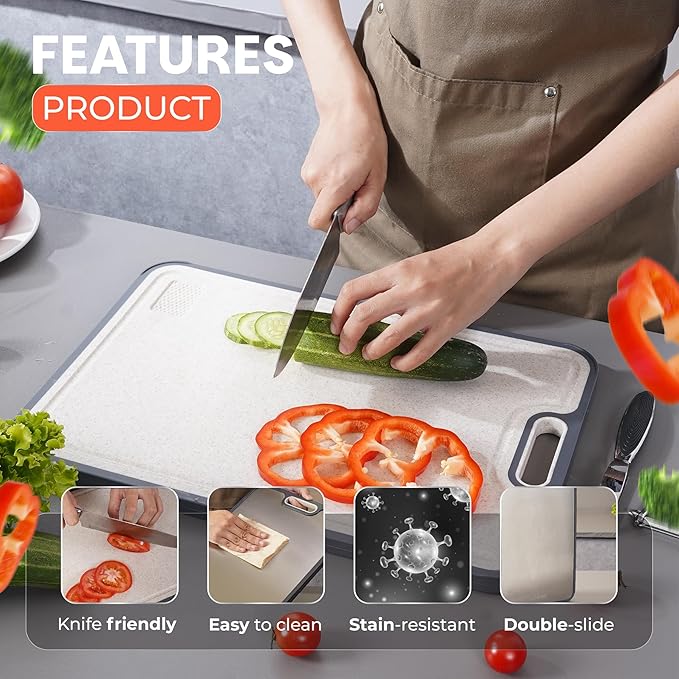 Titanium Cutting Board, New 2026-5-in-1 Pure Titanium & Wheat Straw PP Board with Knife Sharpener and 2 Fruit Peelers, Large 16 x 11 Inch