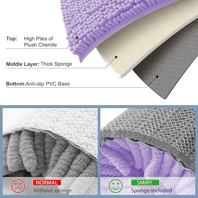 Smiry Luxury Chenille Bathroom Rugs 59x20, Extra Soft and Absorbent Shaggy Bath Mat, Machine Washable, Non-Slip Plush Carpet Runner for Tub, Shower, and Floor, Home Decor Accessories, Purple