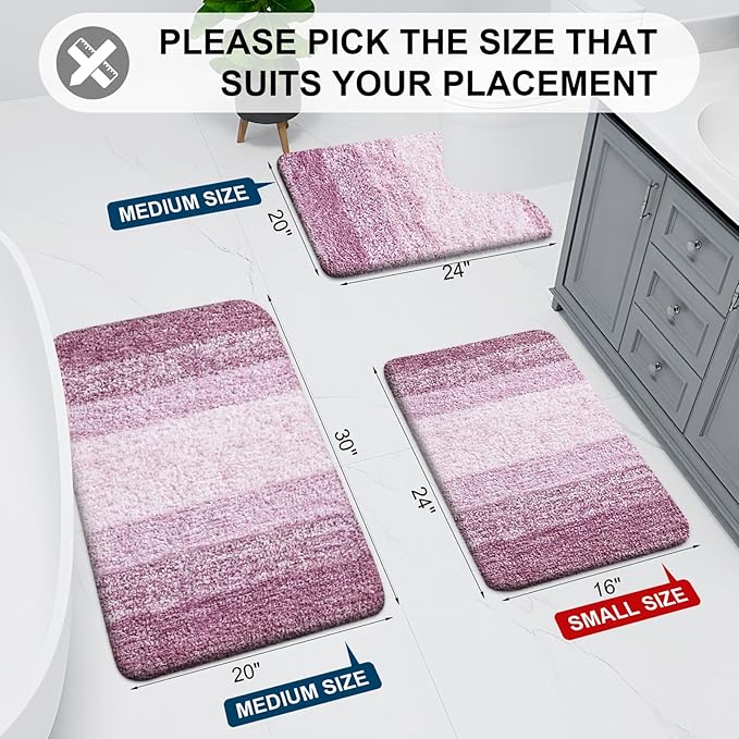 Arotive Microfiber Bathroom Rugs, Shaggy Soft and Absorbent Bath Rug, Non-Slip, Thick Plush Machine Washable Dry Bath Mats for Bathroom, Tub and Shower, 30x20, Purple, Rectangular