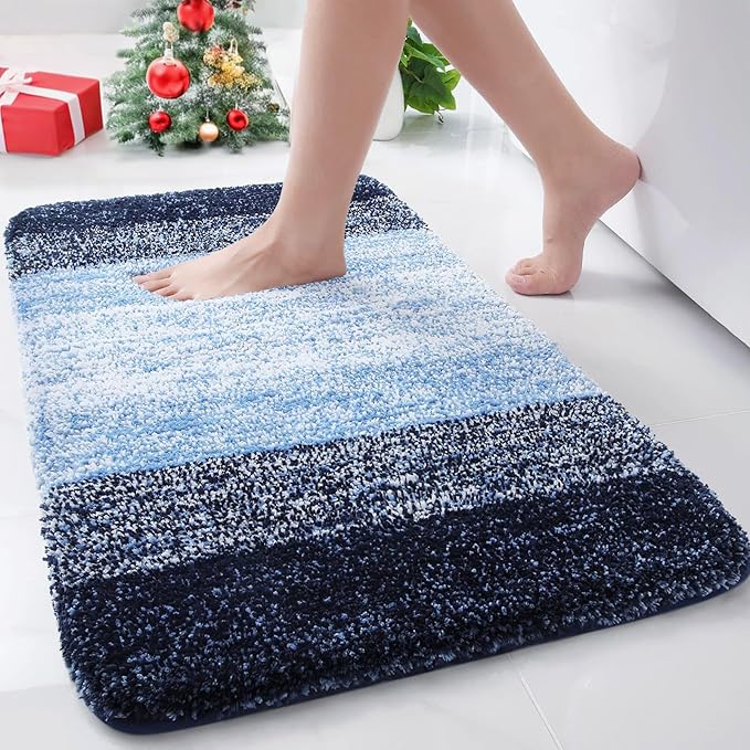 Arotive Microfiber Bathroom Rugs, Shaggy Soft and Absorbent Bath Rug, Non-Slip, Thick Plush Machine Washable Dry Bath Mats for Bathroom, Tub and Shower, 30x17, Blue, Rectangular