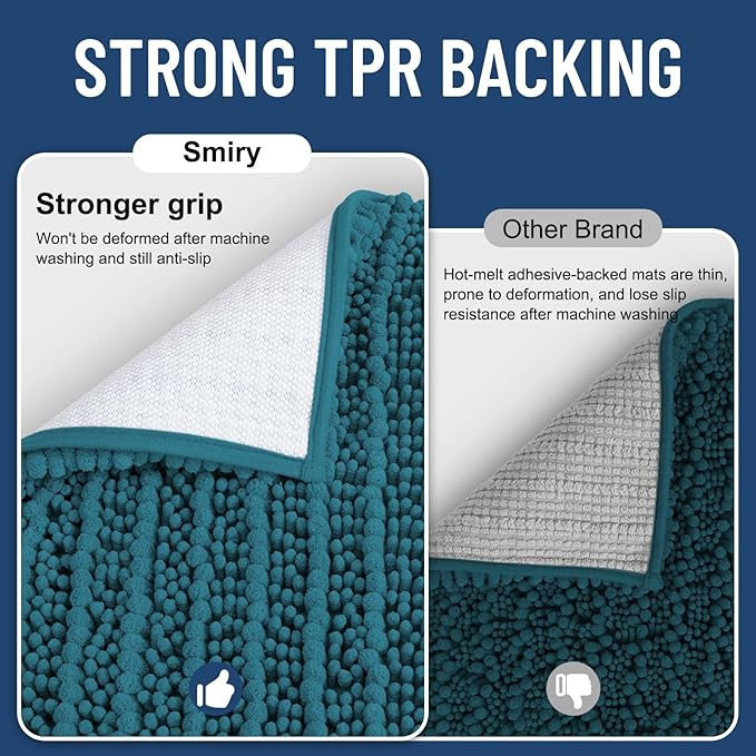 Smiry Bathroom Rugs Mat 30x20, Extra Soft Absorbent Chenille Bath Rugs, Non Slip Rubber Backing Machine Washable Quick Dry Bath Mats for Bathroom Floor, Tub, Shower, Home Decor Accessories, Lake Blue