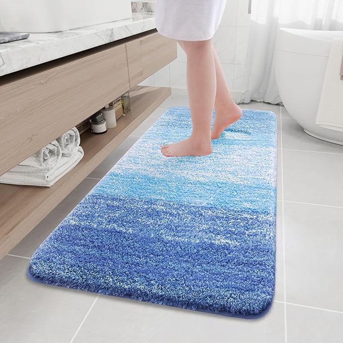 Arotive Microfiber Bathroom Rugs, Shaggy Soft and Absorbent Bath Rug, Non-Slip, Thick Plush Machine Washable Dry Bath Mats for Bathroom, Tub and Shower, 59x24, Light Royal Blue, Rectangular