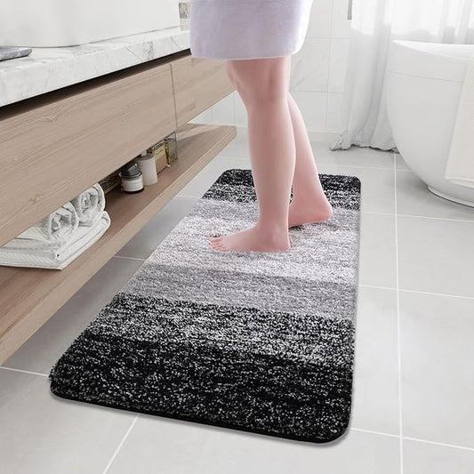 Arotive Microfiber Bathroom Rugs, Shaggy Soft and Absorbent Bath Rug, Non-Slip, Thick Plush Machine Washable Dry Bath Mats for Bathroom, Tub and Shower, 47x20, Black, Rectangular