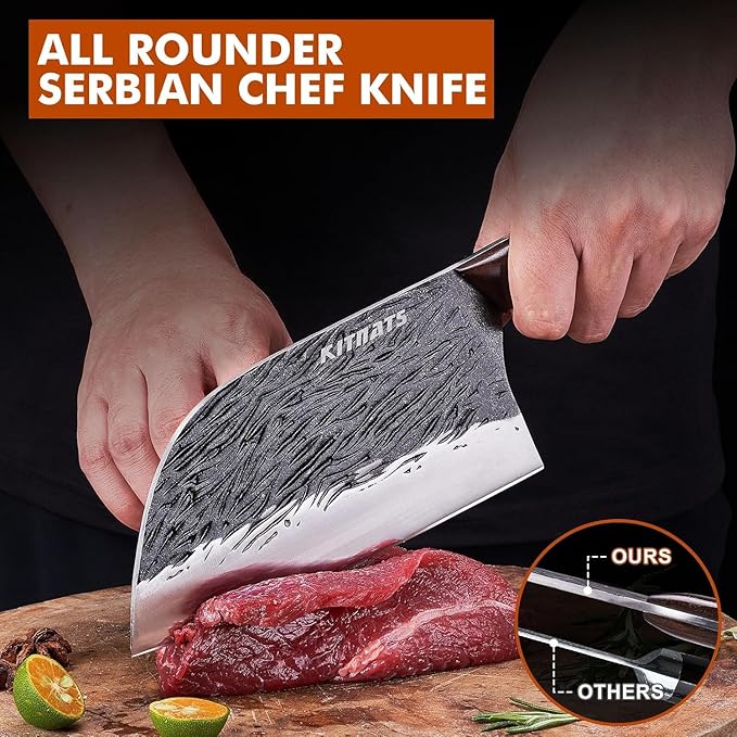 3PCS Butcher Knife Set,Hand Forged Serbian Chef Knife, Meat Cleaver,Boning Knife, Meat Cutting Kitchen Set for Home Cooking BBQ Perfect for Men Women With Gifts Box