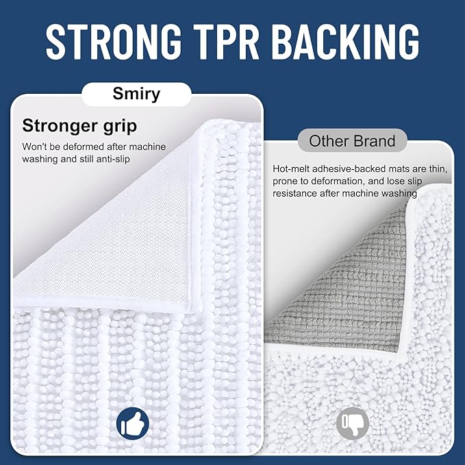 Smiry Bathroom Rugs Mat 40x32, Extra Soft Absorbent Chenille Bath Rugs, Non Slip Rubber Backing Machine Washable Quick Dry Bath Mats for Bathroom Floor, Tub, Shower, Home Decor Accessories, White