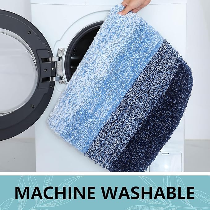 Arotive Microfiber Bathroom Rugs, Shaggy Soft and Absorbent Bath Rug, Non-Slip, Thick Plush Machine Washable Dry Bath Mats for Bathroom, Tub and Shower, 47x20, Blue, Rectangular