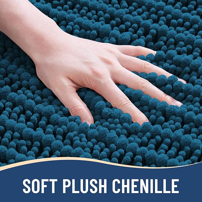 Arotive Luxury Chenille Bathroom Rug Mat, Extra Soft Thick Absorbent Shaggy Bath Rugs, Non-Slip Machine Wash Dry, Plush Bath Mats for Bathroom, Shower and Tub, 50x30, Peacock Blue