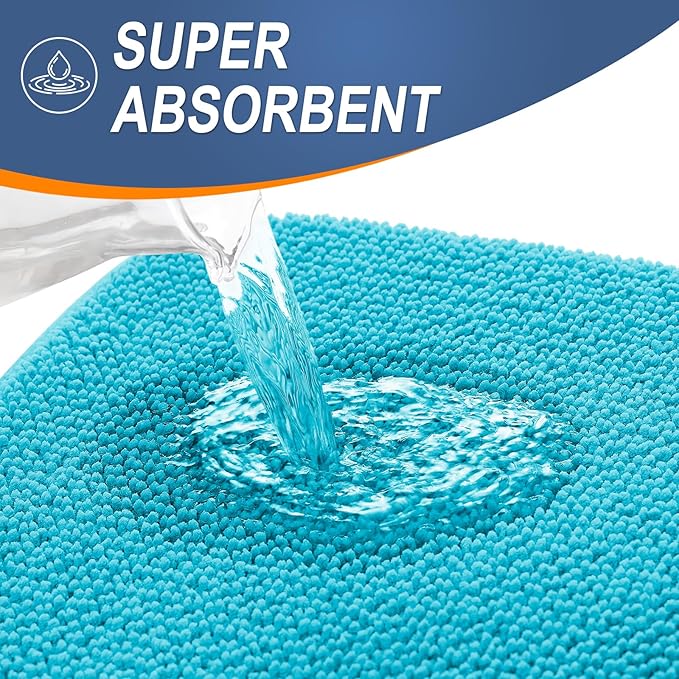 OLANLY Thick Memory Foam Bath Mat Rug 30x20, Extra Soft Absorbent Bathroom Rug, Quick Dry Bath Mats, Non-Slip, Machine Washable Carpet for Bathroom, Tub and Shower, Home Decor Accessories, Aqua Sky