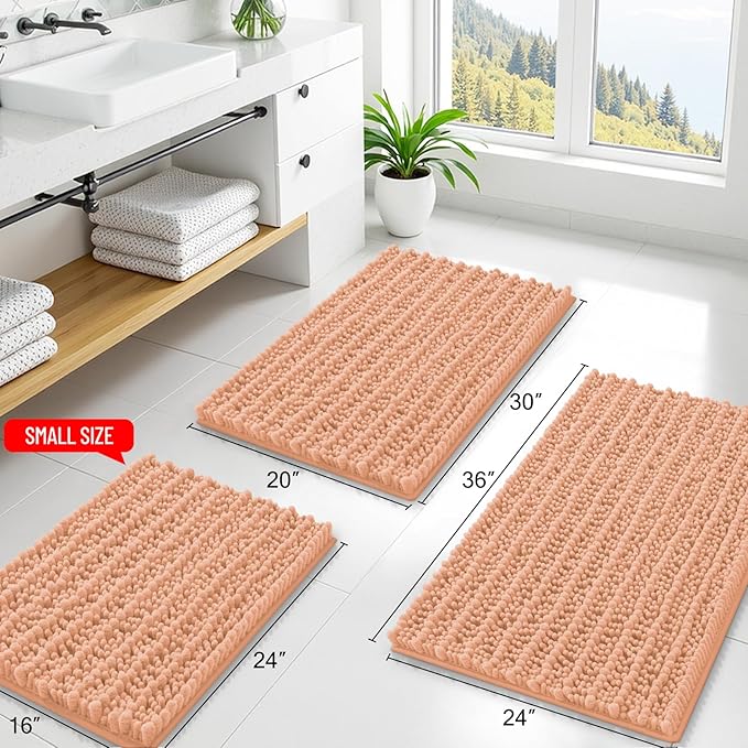 Smiry Bathroom Rugs Mat 36x24, Extra Soft Absorbent Chenille Bath Rugs, Non Slip Rubber Backing Machine Washable Quick Dry Bath Mats for Bathroom Floor, Tub, Shower, Home Decor Accessories, Peach