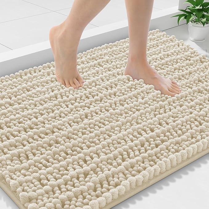 Smiry Bathroom Rugs Mat 36x24, Extra Soft Absorbent Chenille Bath Rugs, Non Slip Rubber Backing Machine Washable Quick Dry Bath Mats for Bathroom Floor, Tub, Shower, Home Decor Accessories, Sand