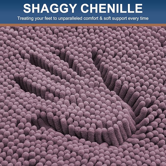 Smiry Luxury Chenille Bathroom Rugs 30x20, Extra Soft and Absorbent Shaggy Bath Mat, Machine Washable, Non-Slip Plush Carpet Runner for Tub, Shower, and Floor, Home Decor Accessories, Deep Plum