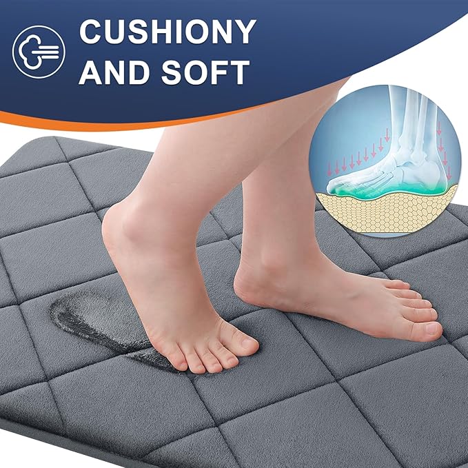 OLANLY Memory Foam Bath Mat 70x24, Ultra Soft and Absorbent Bathroom Rugs, Machine Washable, Comfortable Bath Carpet for Bathroom Floor, Tub and Shower, Dark Grey