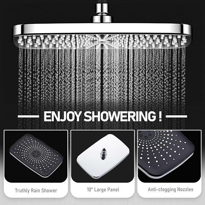 Wide Rain Shower Head With 5 Modes Handheld Showerheads, High Pressure Showerhead Combo with Extension Arm for Bathroom Accessories, Adjustable Shower Head with Anti-Clog Nozzles (Chrome)