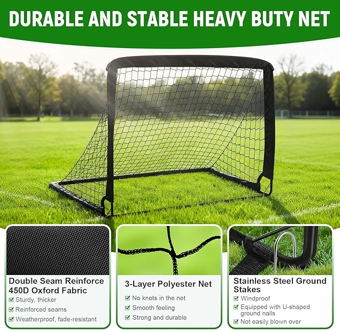 Kids Soccer Goals for Backyard Set - 2 Pack of 4' x 3' Portable Pop Up Soccer Nets, Training Equipment with Soccer Ball, Soccer Set for Kids Toddler and Youth Outdoor Games, Sports, Gifts