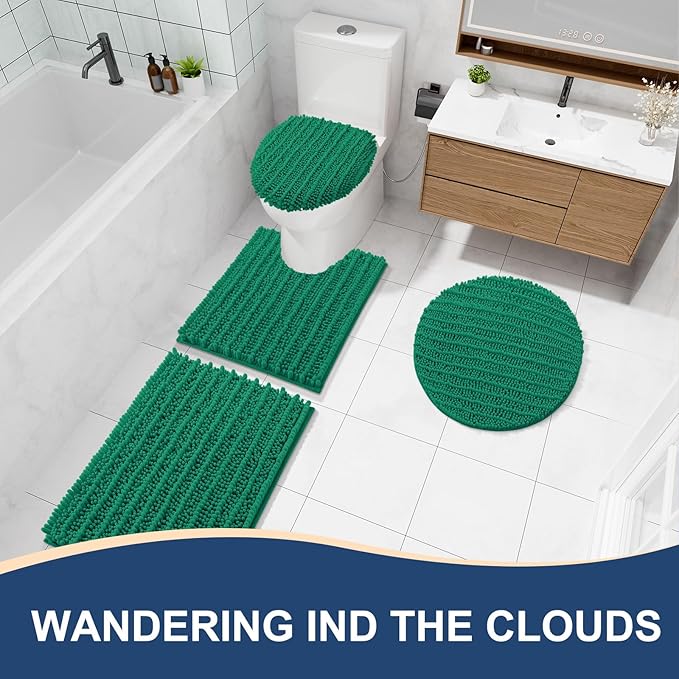Arotive Luxury Chenille Bathroom Rug Mat, Extra Soft Thick Absorbent Shaggy Bath Rugs, Non-Slip Machine Wash Dry, Plush Bath Mats for Bathroom, Shower and Tub, 36x24, Emerald