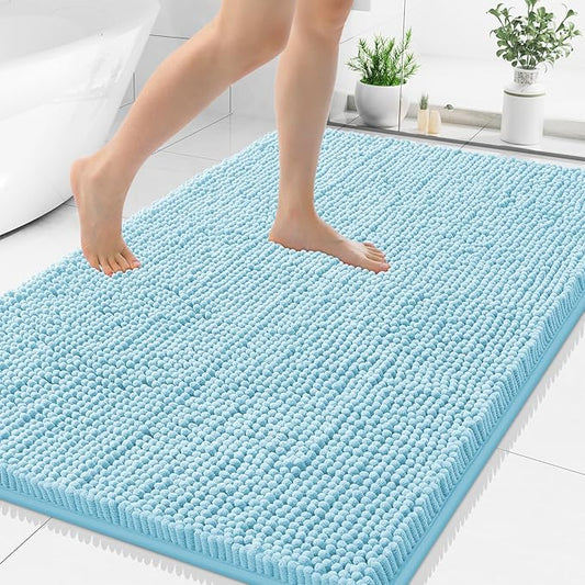 Smiry Luxury Chenille Bathroom Rugs 40x32, Extra Soft and Absorbent Shaggy Bath Mat, Machine Washable, Non-Slip Plush Carpet Runner for Tub, Shower, and Floor, Home Decor Accessories, Sky Blue