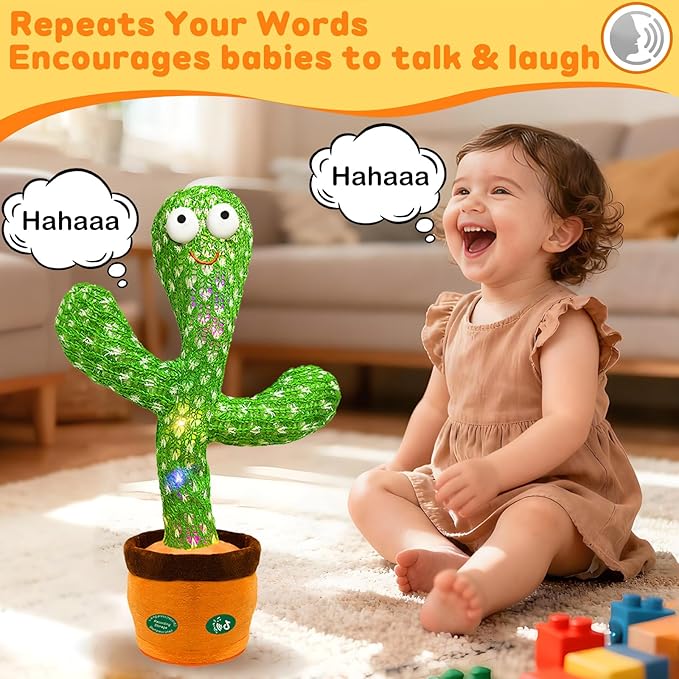 Dancing Talking Cactus Toy,Christmas Funny Gift for Toddler 1 2 3 Year Old Boy Girl,Record Repeat What You Say Baby Infant Toys 6-12 12-18 Months with 3xAA Battery (Volume Adjustment)