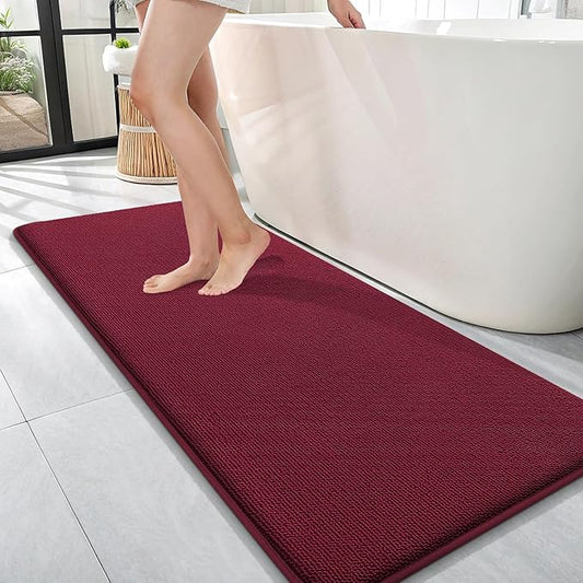 OLANLY Thick Memory Foam Bath Mat Rug 47x17, Extra Soft Absorbent Bathroom Rug, Quick Dry Bath Mats, Non-Slip, Machine Washable Carpet for Bathroom, Tub and Shower, Home Decor Accessories, Burgundy