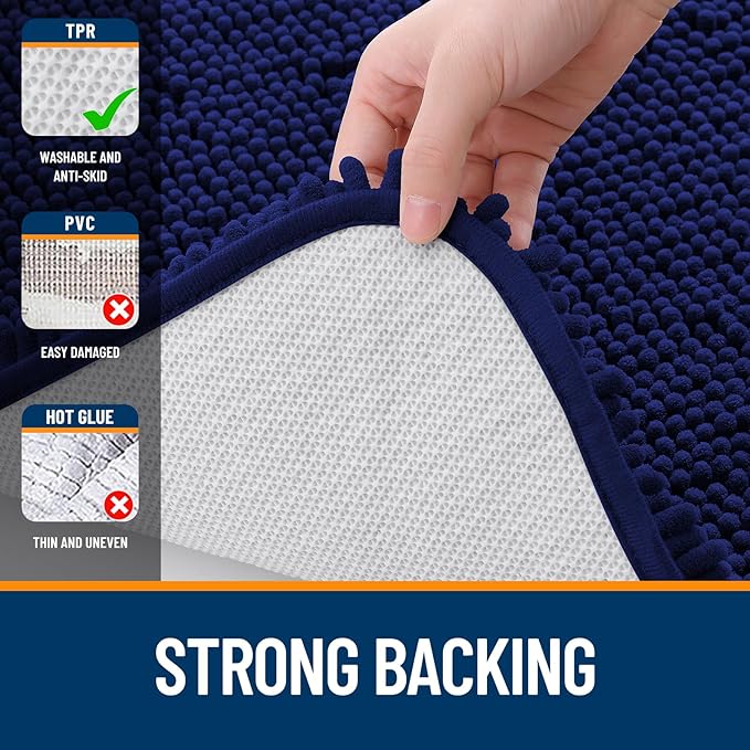 OLANLY Bathroom Rugs Sets 3 Piece, Soft Absorbent Chenille Bath Mats and U-Shaped Contour Toilet Rug, Quick Dry, Home Decor Accessories, Bath Mat Set for Bathroom (36"x24"+24"x16"+24"x20", Navy)