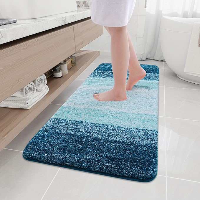 Arotive Microfiber Bathroom Rugs, Shaggy Soft and Absorbent Bath Rug, Non-Slip, Thick Plush Machine Washable Dry Bath Mats for Bathroom, Tub and Shower, 47x20, Peacock Blue, Rectangular