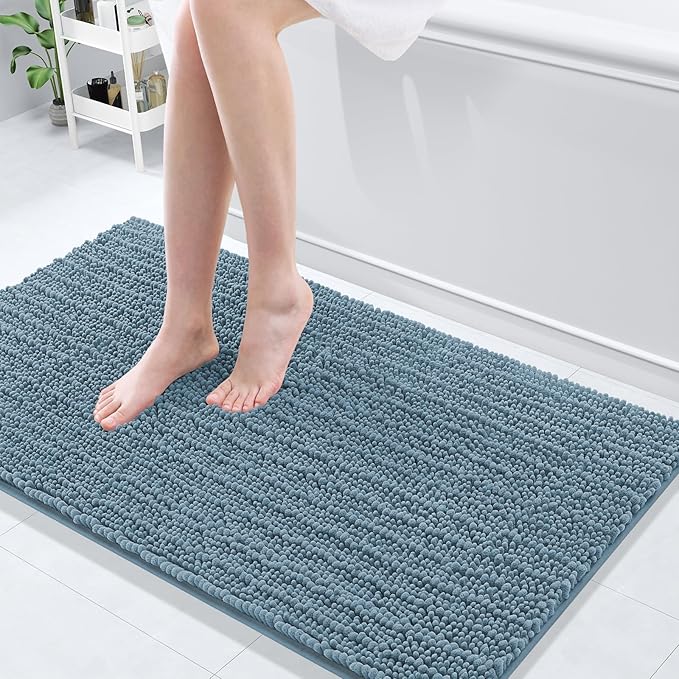 Arotive Luxury Chenille Bathroom Rug Mat, Extra Soft Thick Absorbent Shaggy Bath Rugs, Non-Slip Machine Wash Dry, Plush Bath Mats for Bathroom, Shower and Tub, 47x24, Smoky Gray