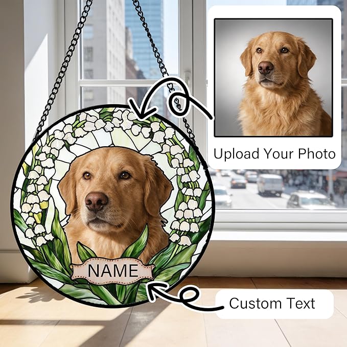 Personalized Dog Memorial Gifts for Loss of Dog, Custom Pet Photo Stained Glass Window Hanging, Labrador Owners Memorial Suncatcher Picture Potrait Ideas Gift for Cat Lovers Grandma Mom