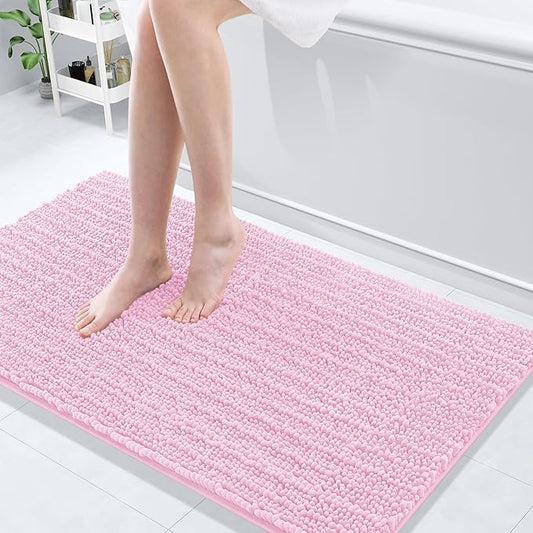 Arotive Luxury Chenille Bathroom Rug Mat, Extra Soft Thick Absorbent Shaggy Bath Rugs, Non-Slip Machine Wash Dry, Plush Bath Mats for Bathroom, Shower and Tub, 47x24, Pink