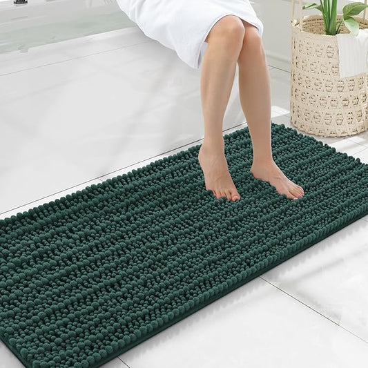 Smiry Bathroom Rugs Mat 47x20, Extra Soft Absorbent Chenille Bath Rugs, Non Slip Rubber Backing Machine Washable Quick Dry Bath Mats for Bathroom Floor, Tub, Shower, Home Decor Accessories, Green