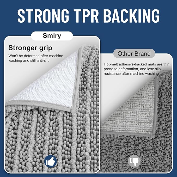 Smiry Bathroom Rugs Mat 48x32, Extra Soft Absorbent Chenille Bath Rugs, Non Slip Rubber Backing Machine Washable Quick Dry Bath Mats for Bathroom Floor, Tub, Shower, Home Decor Accessories, Light Grey