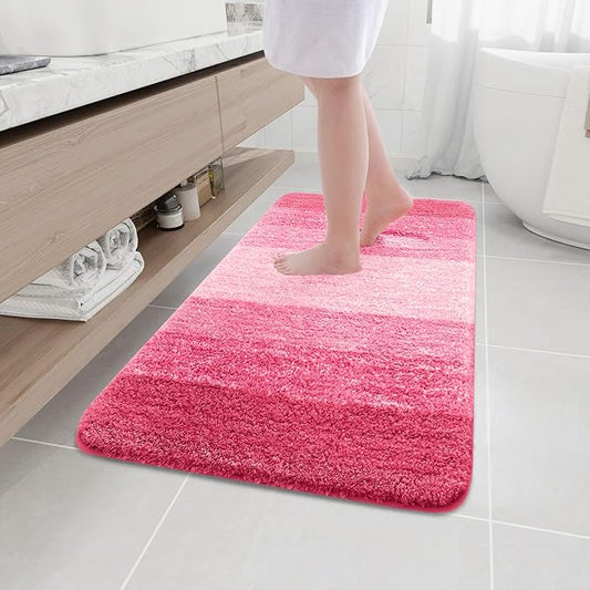 Arotive Microfiber Bathroom Rugs, Shaggy Soft and Absorbent Bath Rug, Non-Slip, Thick Plush Machine Washable Dry Bath Mats for Bathroom, Tub and Shower, 44x24, Pink, Rectangular