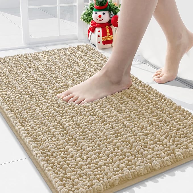 Arotive Luxury Chenille Bathroom Rug Mat, Extra Soft Thick Absorbent Shaggy Bath Rugs, Non-Slip Machine Wash Dry, Plush Bath Mats for Bathroom, Shower and Tub, 36x24, Beige