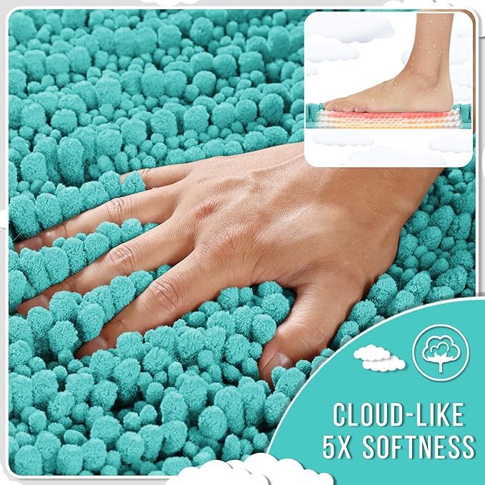 Yimobra Large Bathroom Rugs Non Slip Washable 36x24 Inch - Ultra Soft Absorbent Chenille Bath Mat, Quick Dry Shaggy Floor Carpet for Tub Shower, Lake Blue Home Decor Accessories